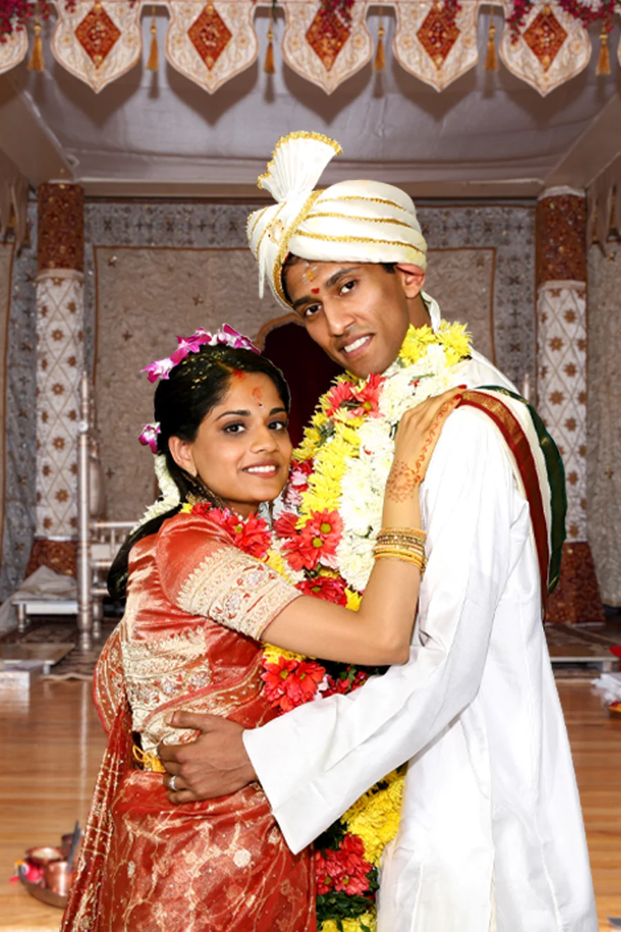 South Asian wedding couple inquiry portrait
